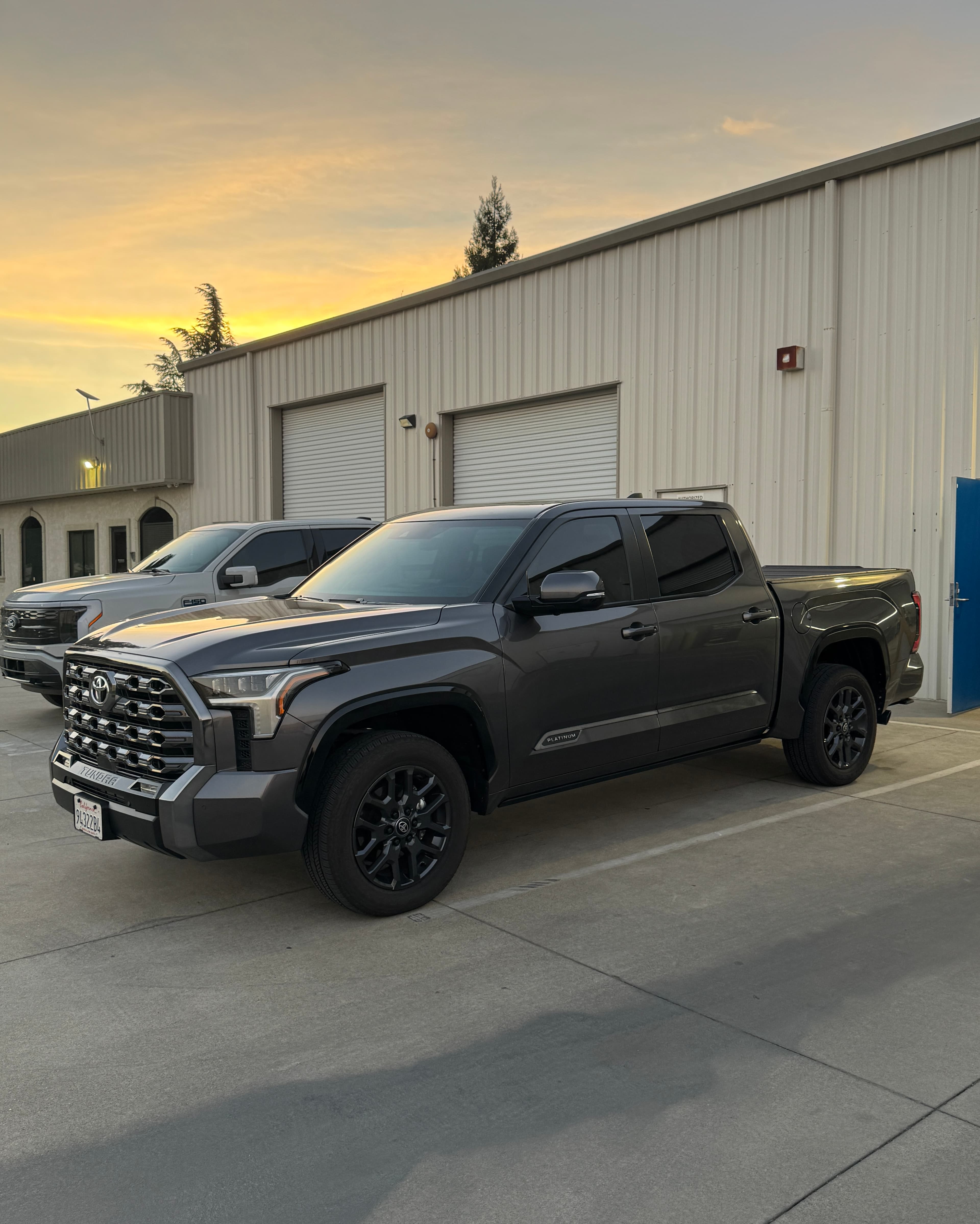 Toyota Tundra with dark ceramic tint at sunset in Atwater CA