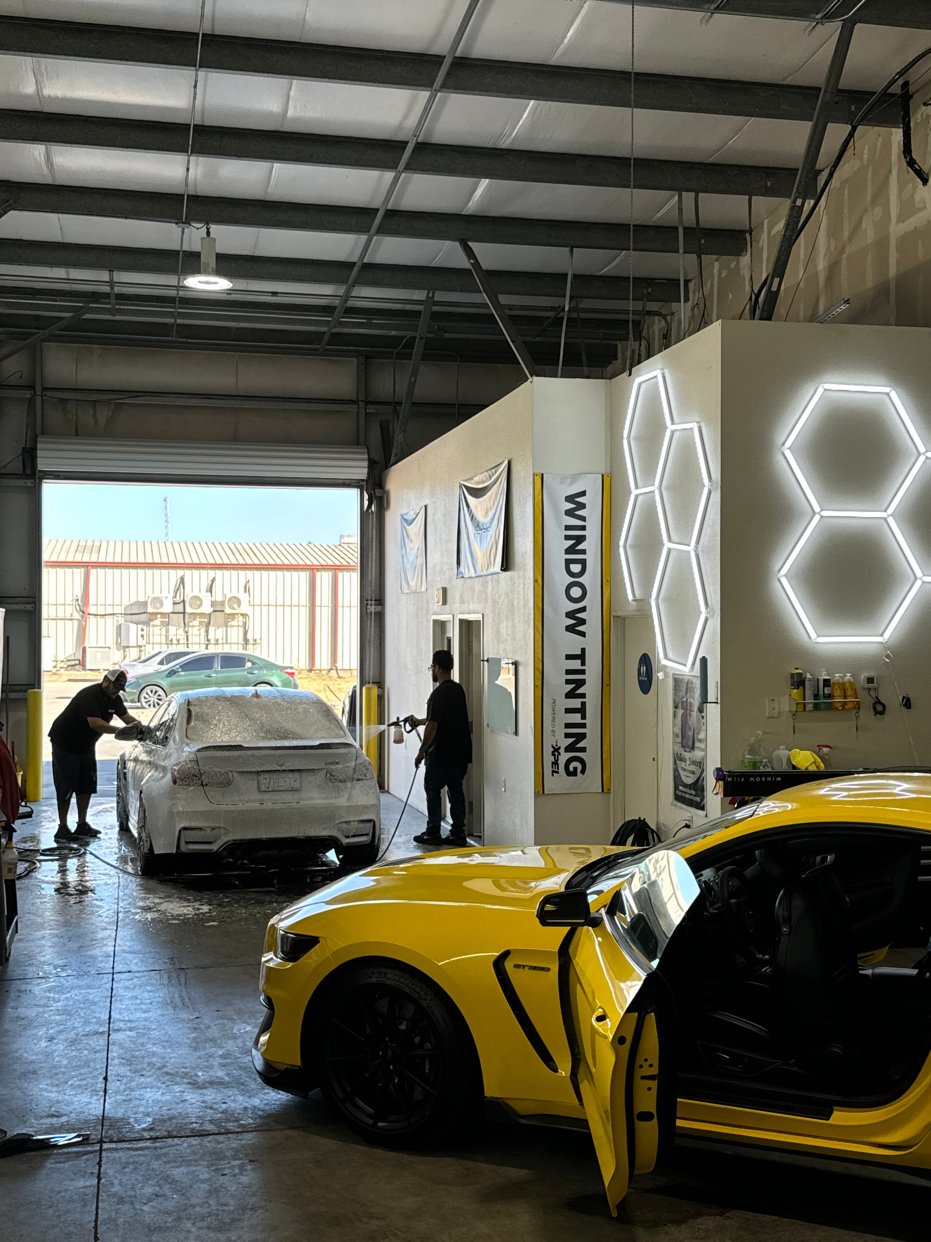 Sports car in tint shop